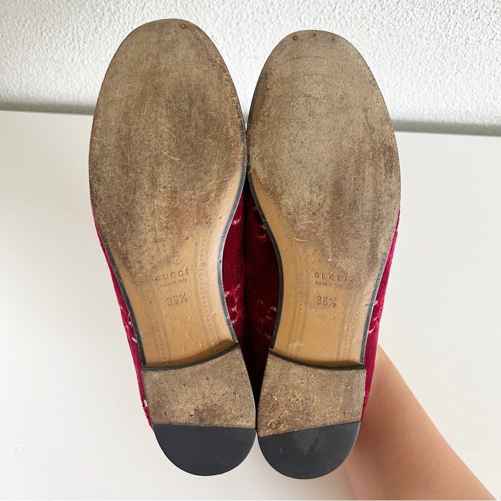 Gucci Jordaan Horsebit Loafers Red GG Velvet EU 36.5 US 6.5 - Picture 14 of 16